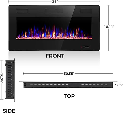 Miniatura 6 de Crzoe Chimenea eléctrica de 36 pulgadas, calentador eléctrico empotrado en la pared y montado en la pared, calentador de chimenea lineal ultrafino