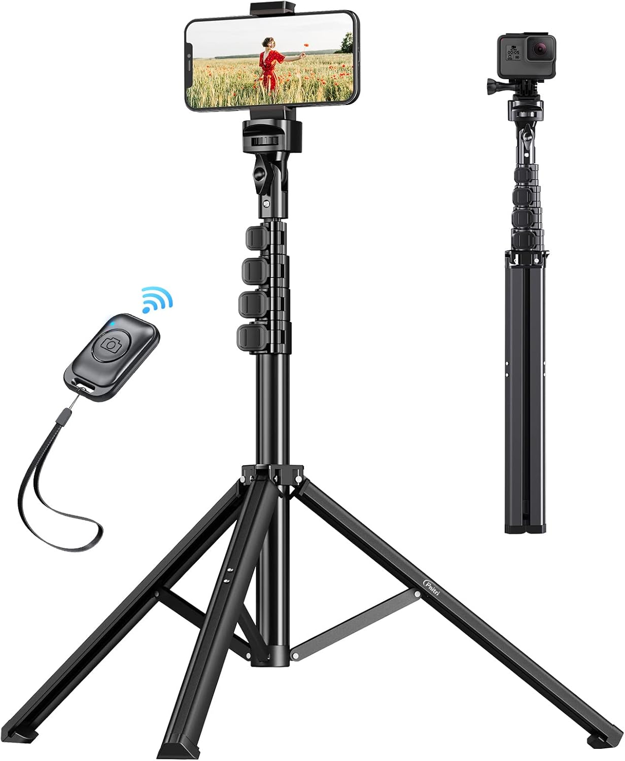 Pnitri 67'' Phone Tripod Stand with Remote, Extendable Aluminum Ultra
