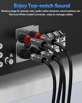 2-Pairs/4-PCS Banana Plugs, Gold Plated Banana Plugs Connectors for Speaker Wire Compatible with Wall Plate, Audio/Video Receiver, Amplifier, Home Theater, Sound System (Red + White)