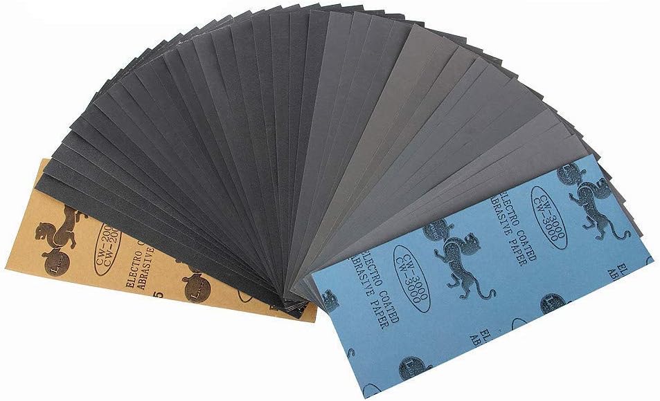 Sandpaper Wet and Dry, Waterproof Sandpaper Grits, 120 to 3000 Assorted Grit Sandpaper, 23 x 9 cm, (Pack of 45)