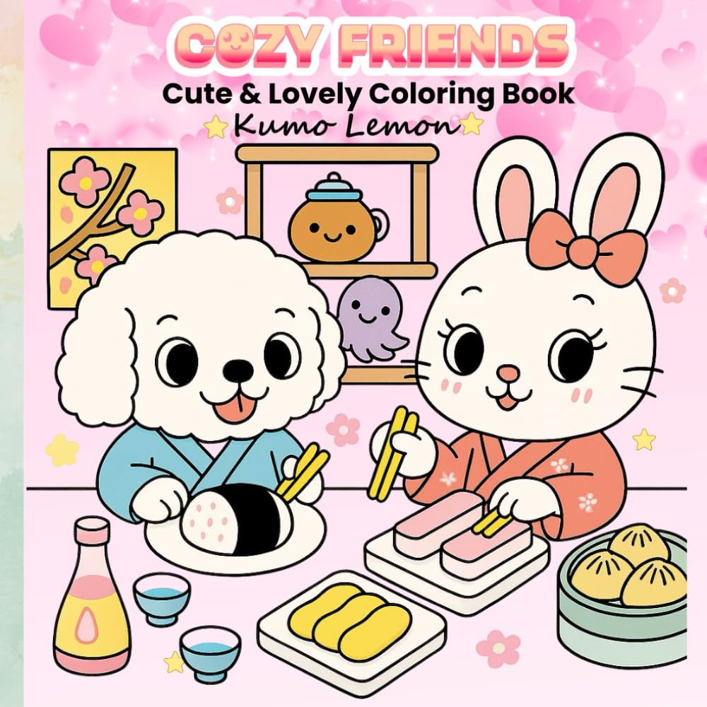 Cozy Friends: Lovely Moments Coloring Book: Cute Animals, Cozy Home Scenes & Kawaii Food Moments for All Ages (Cozy Friends: Kawaii Coloring Book Series)
