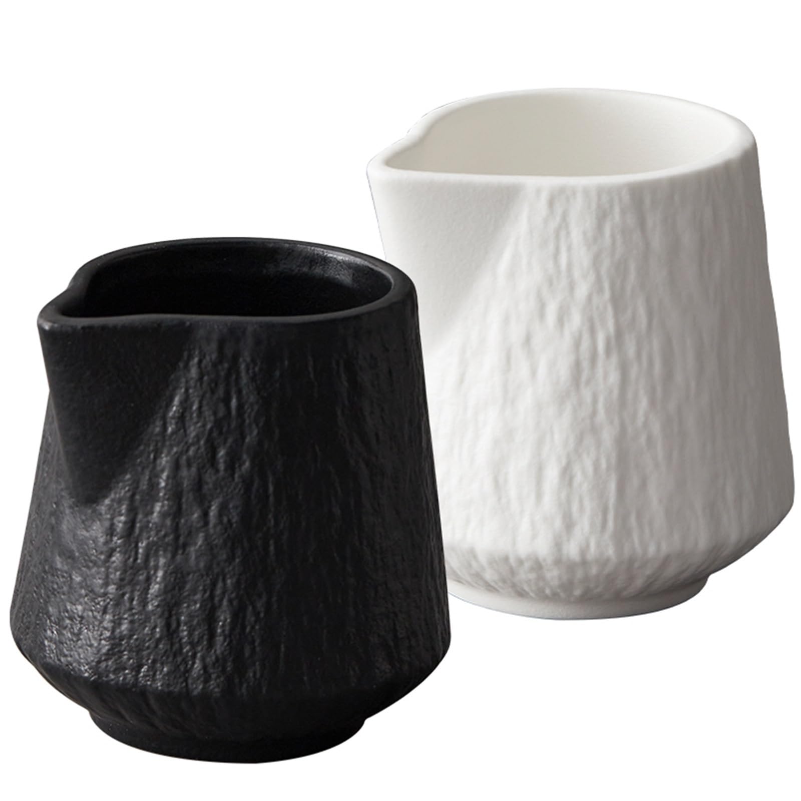 2 Stück Kaffee-Latte-Art-Tasse, Steak-Sauce-Tasse, Milchkännchen mit spitzer Öffnung, Zuckerdose, Milchkanne, Espressotassen aus Keramik für Barista(Black,130ml)