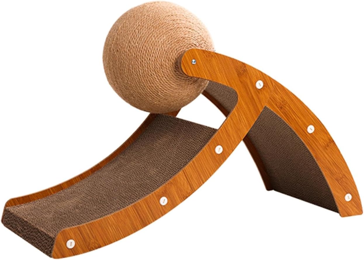 Inclined Scratching Board, Cardboard Lounge Bed with Sisal Cat Scratching Ball, Cat Scratching Cardboard and Solid Wood Frame, L