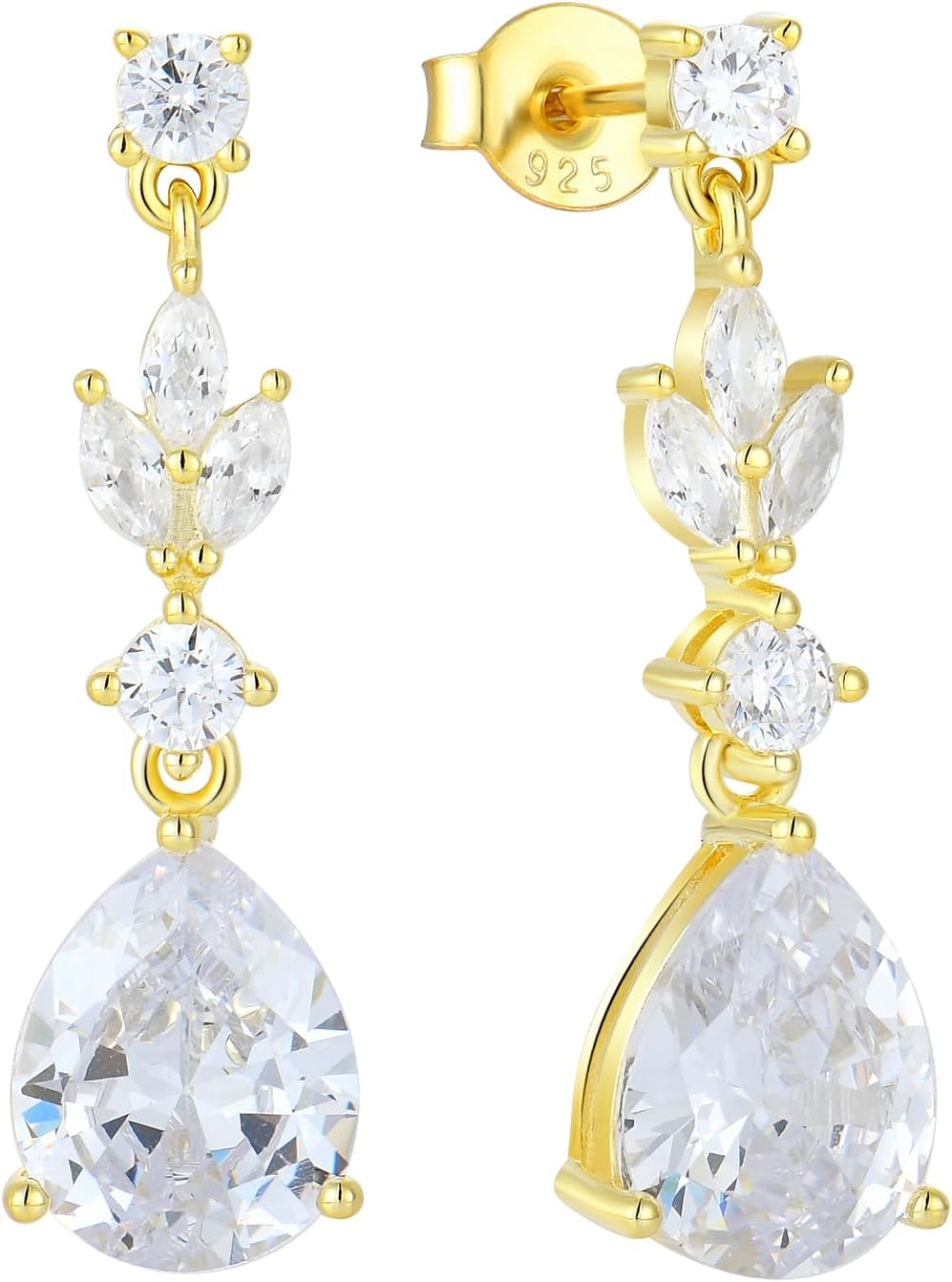 Women Earrings 925 Sterling Silver Leaf Teardop Dangle & Drop Earrings with 5A Cubic Zirconia for Her Mom Mother Wife Proms Jewerly Gifts