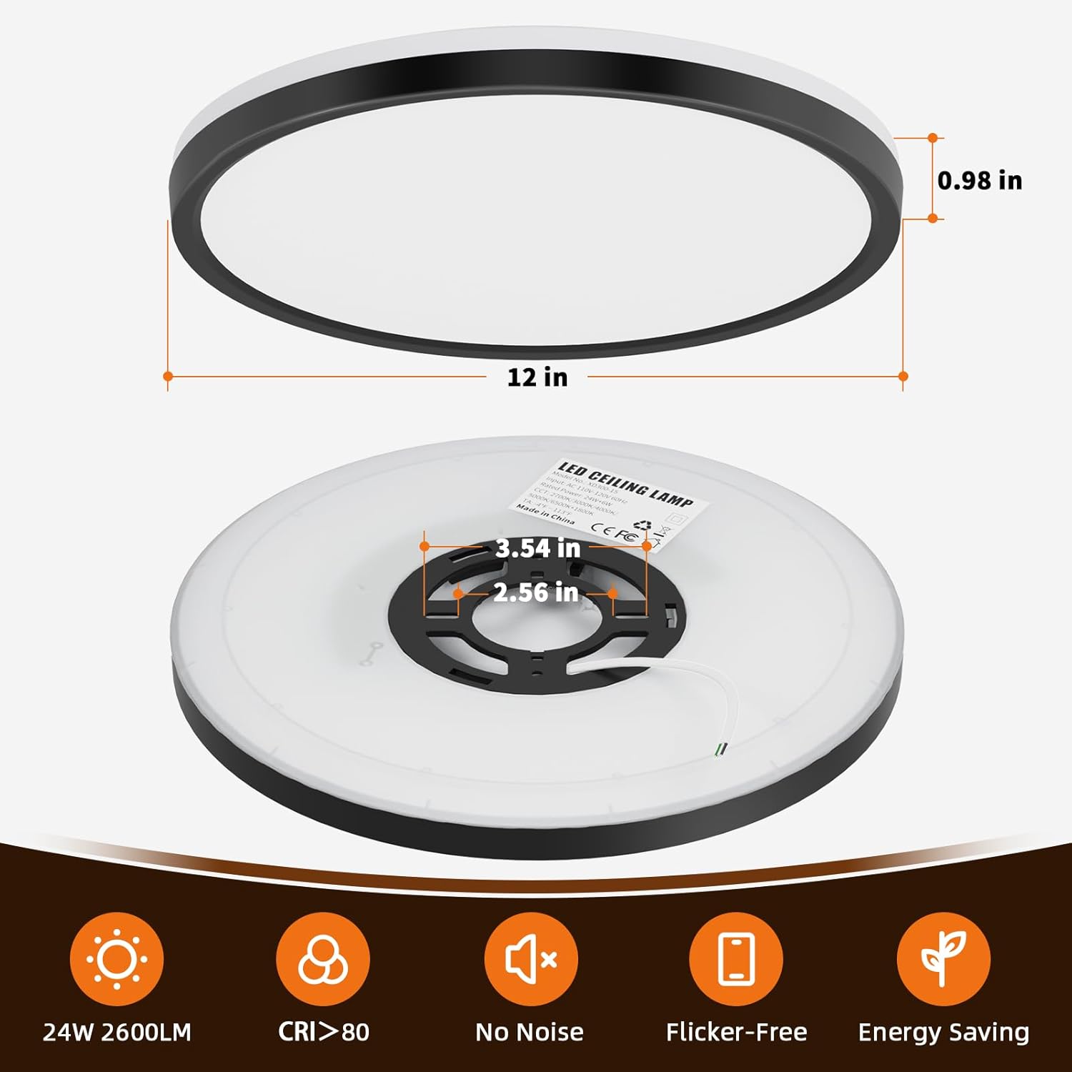 COLWATT 12 Inch LED Flush Mount Ceiling Light with Night Light, 24W 2600LM, 5CCT - 2700K/3000K/4000K/5000K/6500K & Dimmable, Round Ceiling Light for Bedroom, Kitchen, Hallway
