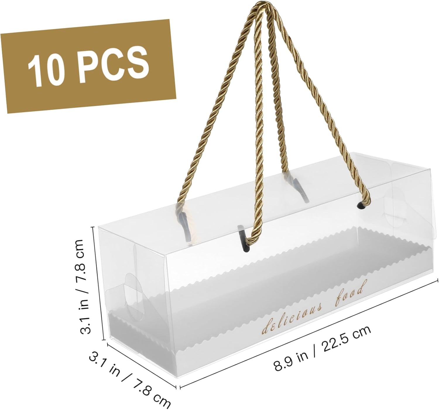 NUOBESTY 10pcs Plastic Cake Wrapping Boxes 22.5x7.8x7.8cm Oblong Baking Food Containers Portable Storage Boxes for Desserts and Pastries