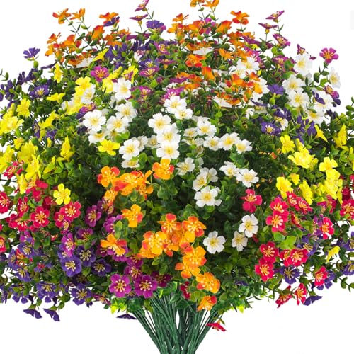 Grunyia Outdoor Artificial Flowers UV Resistant & Fade Proof, 12