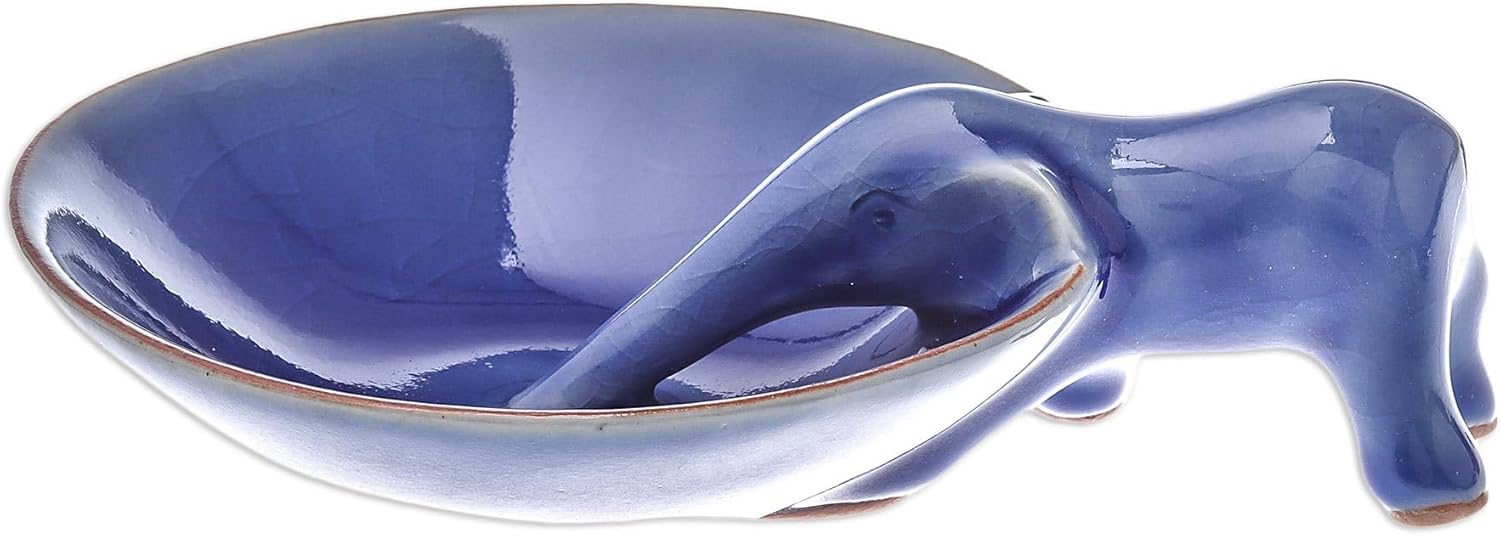 NOVICA Ceramic Elephant Incense Holder, Blue, 'Sipping Elephant'