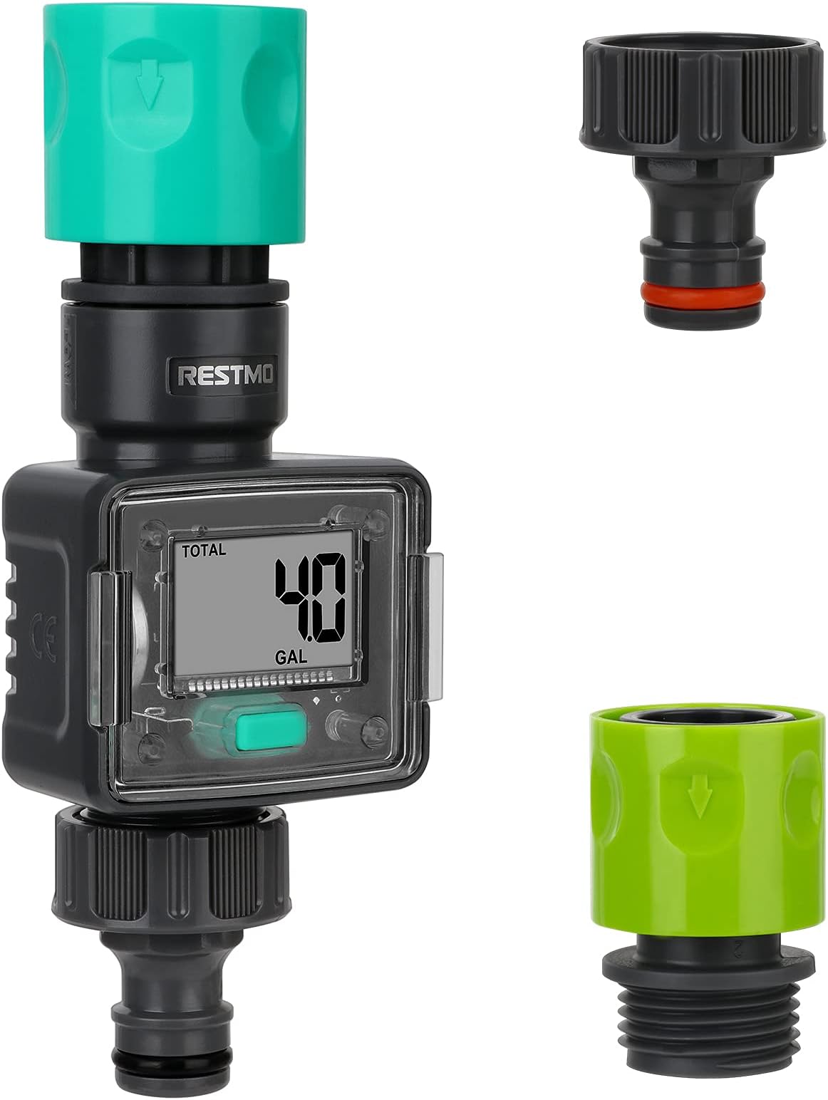 RestmoWater Meter with Quick Connectors | Digital Control | 4 Measure Modes | Displays Gallon/Liter Usage and Flow Rate | Ideal for Outdoor Garden Hose, RV Hose, Lawn Sprinkler and Nozzle Sprayer