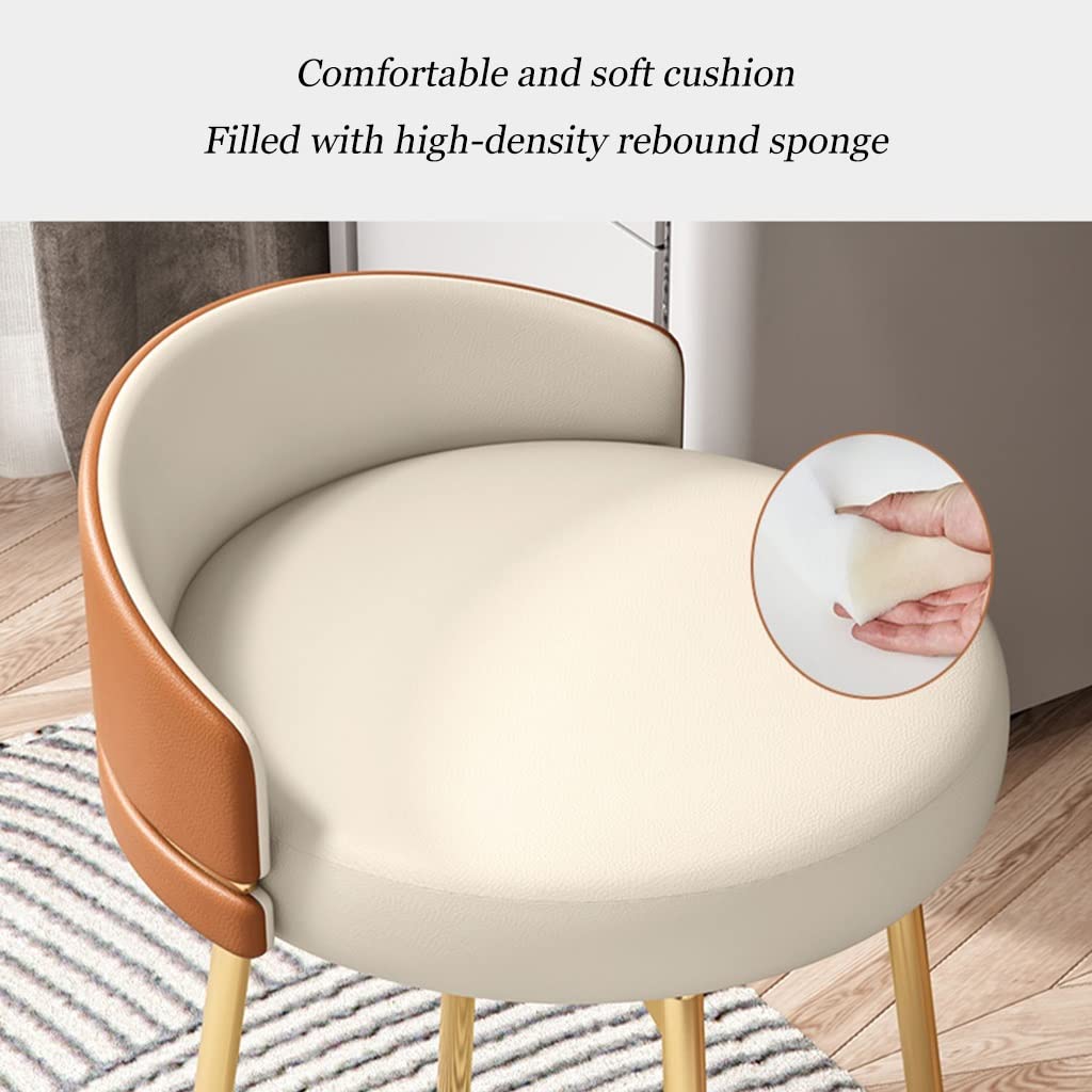 Moderna sedia girevole per trucco per camera da letto e manicure, sgabello rotondo da toeletta in arancione, 38 x 38 x 53 cm