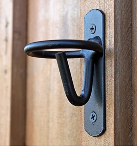 Miniatura 5 de Perchas de cubo de metal para puestos de caballos - Soporte de cubo de montaje en pared para alimentación de granos - Negro