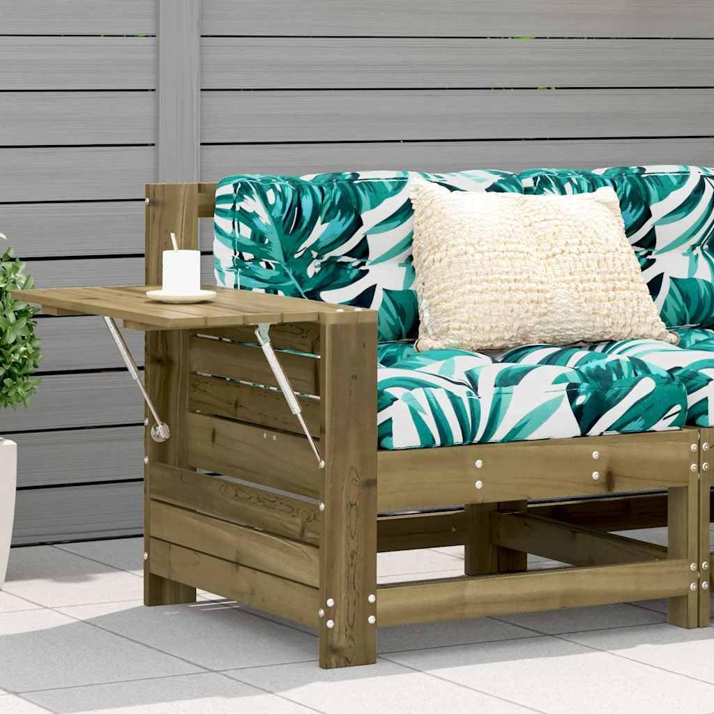 SXZenSpace Garden Armrest Sofa 69×62×70.5 cm, VPI Pine, Leaf Cushion, Foldable Side Table, Modular Outdoor Patio Balcony Lawn