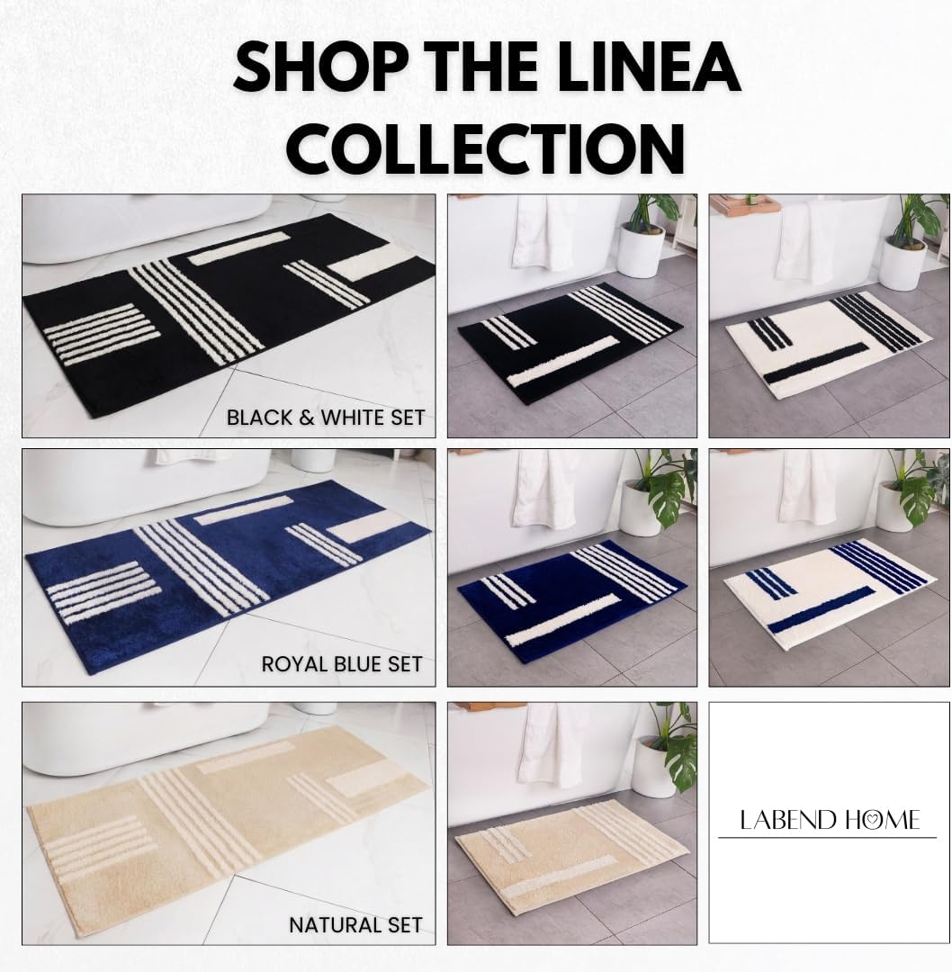LABEND HOME Bath Mat 50x80cm (20"x31.5") - Plush Microfiber Non-Slip Bathroom Mat, Highly Absorbent & Machine Washable - Black Cream Stripe