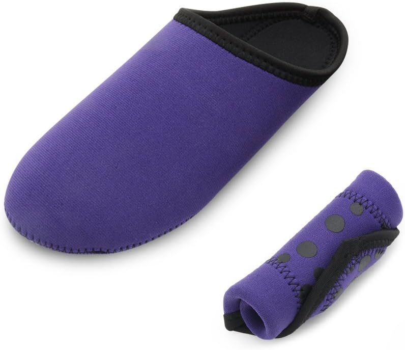 SkinnyTaps Women’s Foldable Sock Slippers for Travel, Hotel & Poolside, Neoprene Water Resistant Flats Purple