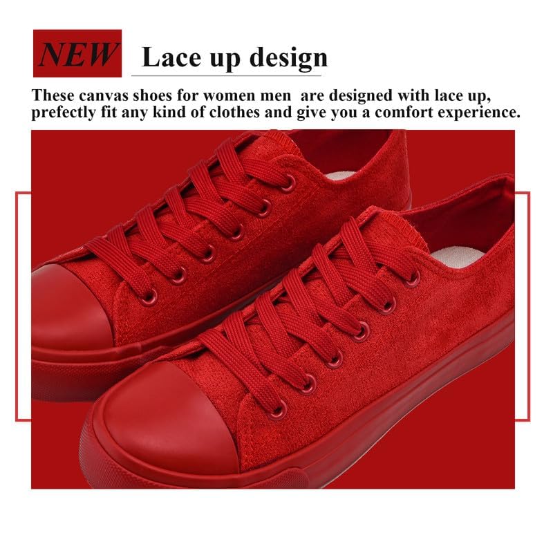 LUMUBBY Women's Canvas Fashion Sneakers, Red, Casual, Walking, Flat Sole, Lace-Up, All Seasons4