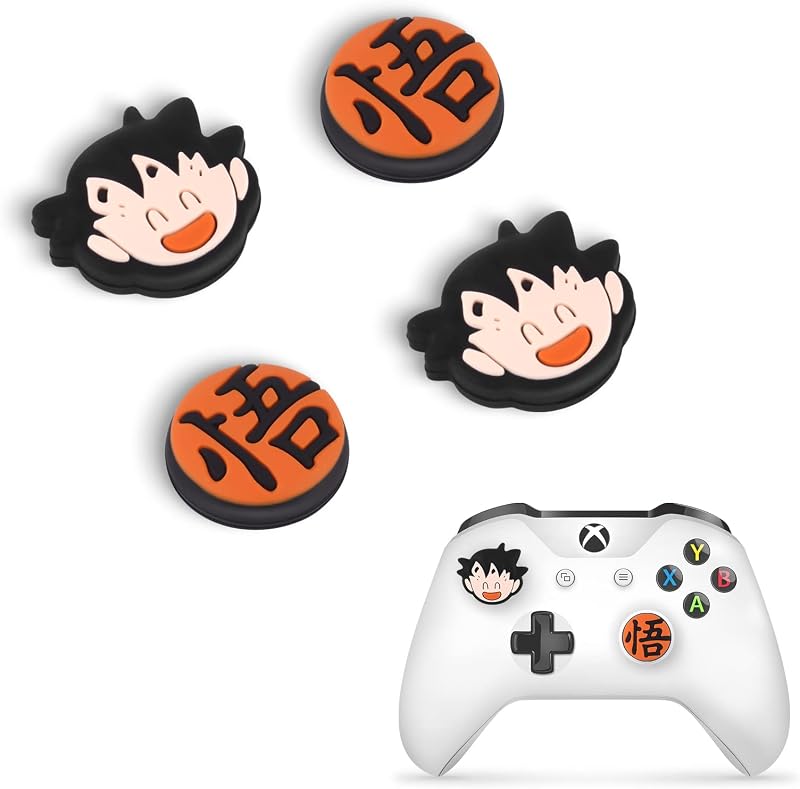 DLseego Kakarotto 4PCS Thumb Grips Caps for Xbox One PS5 PlayStation4 DualSense Switch Pro Wireless Controller Steam Deck, Soft Silicone Anti-Slip Button Caps Japanese Cartoon 3D Joystick Cover
