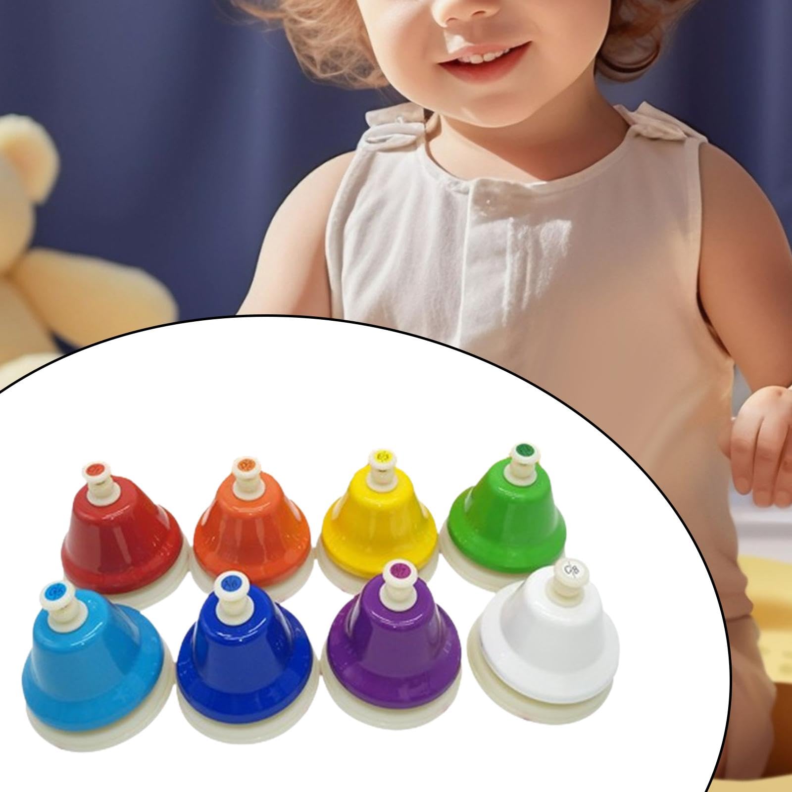 Oshhni Los niños juegan campanas de escritorio, campanas de manos, juguete de aprendizaje diatónico de mano, coloridos hojas musicales, 8 notas, regalos de