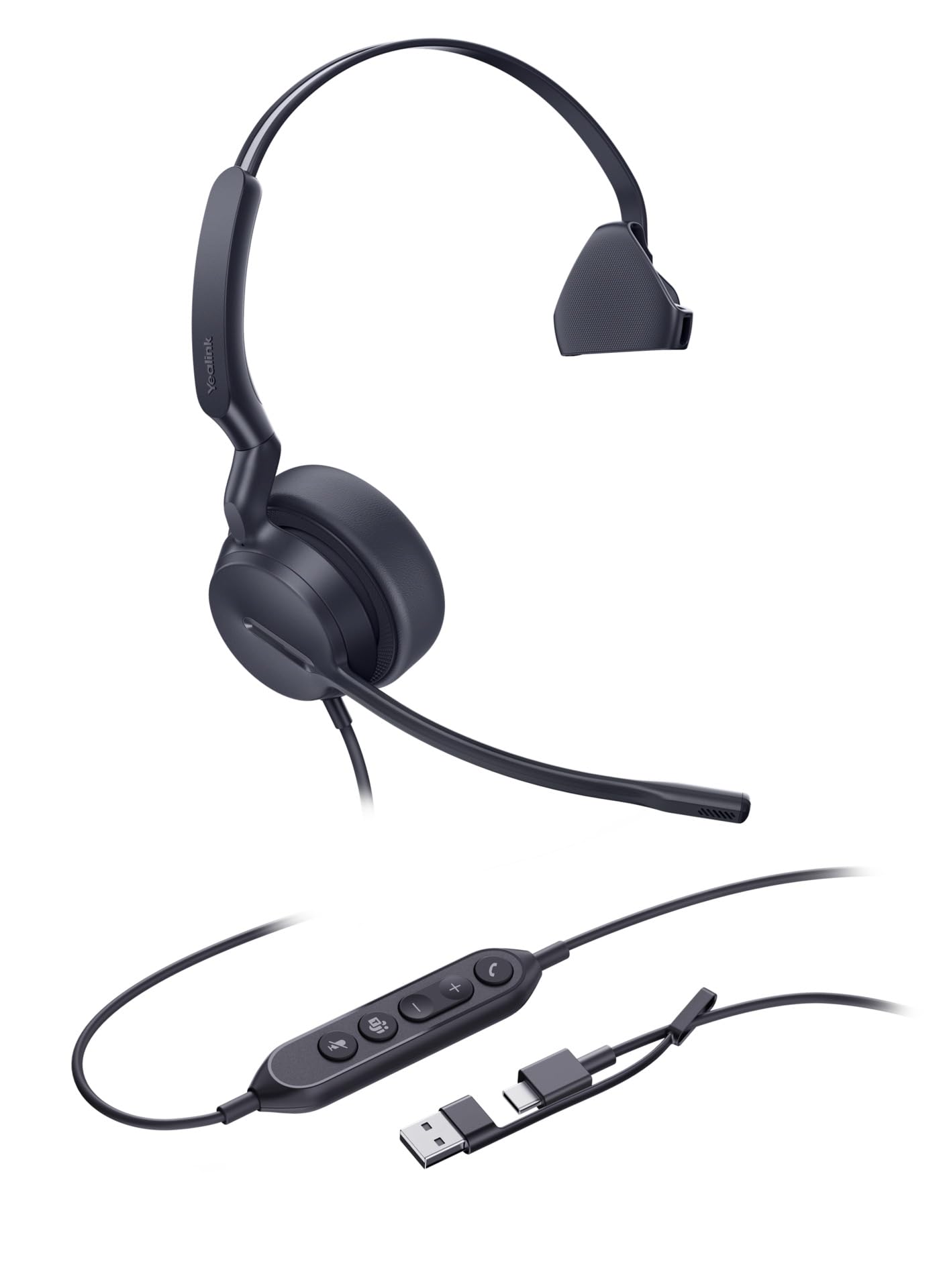 Yealink UH44 - Auriculares de Diadema con cancelación de Ruido AI, Altavoz HD de 35 mm, Auriculares giratorios, Almohadillas de Espuma viscoelástica, Controlador en línea, Compatible con Equipos y