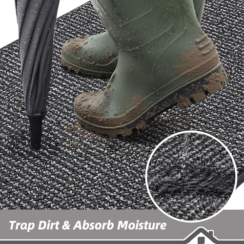 Image of BEQHAUSE Dirt Trapper Door Mat 20 inch x 48 inch, Non-Slip Washable Doormats Entrance Mat, Dirt Resistant and Absorbent Welcome Mat, Low Profile Floor Mats for Front Back Door and Entryway, Charcoal