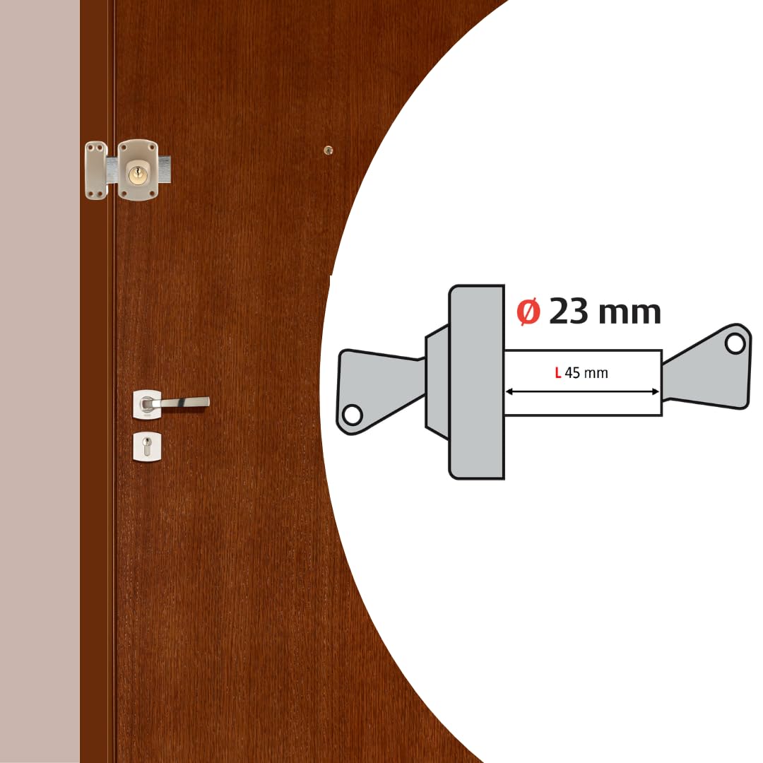Vachette Verrou de porte Double Cylindre PLUTON - Ouverture à Clé extérieur et intérieur - Cylindre ø 23 mm, Longueur 45 mm, 5 goupilles - 64300/SC - Anti crochetage - 3 clés