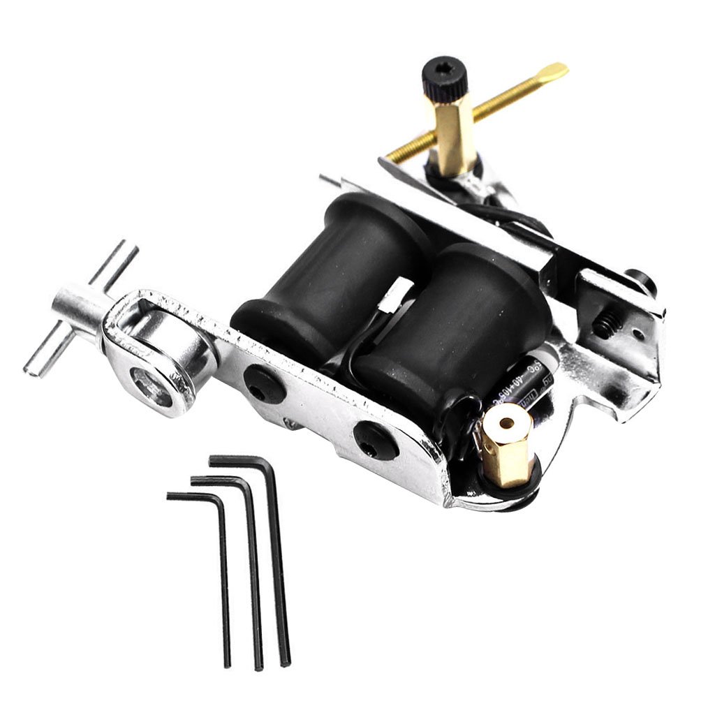 Ubervia Professional Silver Tattoo Motor Machine with 10 Coil Wraps Liner and Shader Supply, 3 Adjustable Hand Grips Tattoo Accessories-image-1