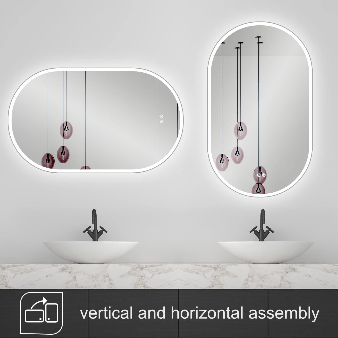Miroir De Salle De Bain LED Ovale 50x90cm - Dimmable, Mémoire, Anti-Buée - IP44, 36W, Blanc Froid 6000K