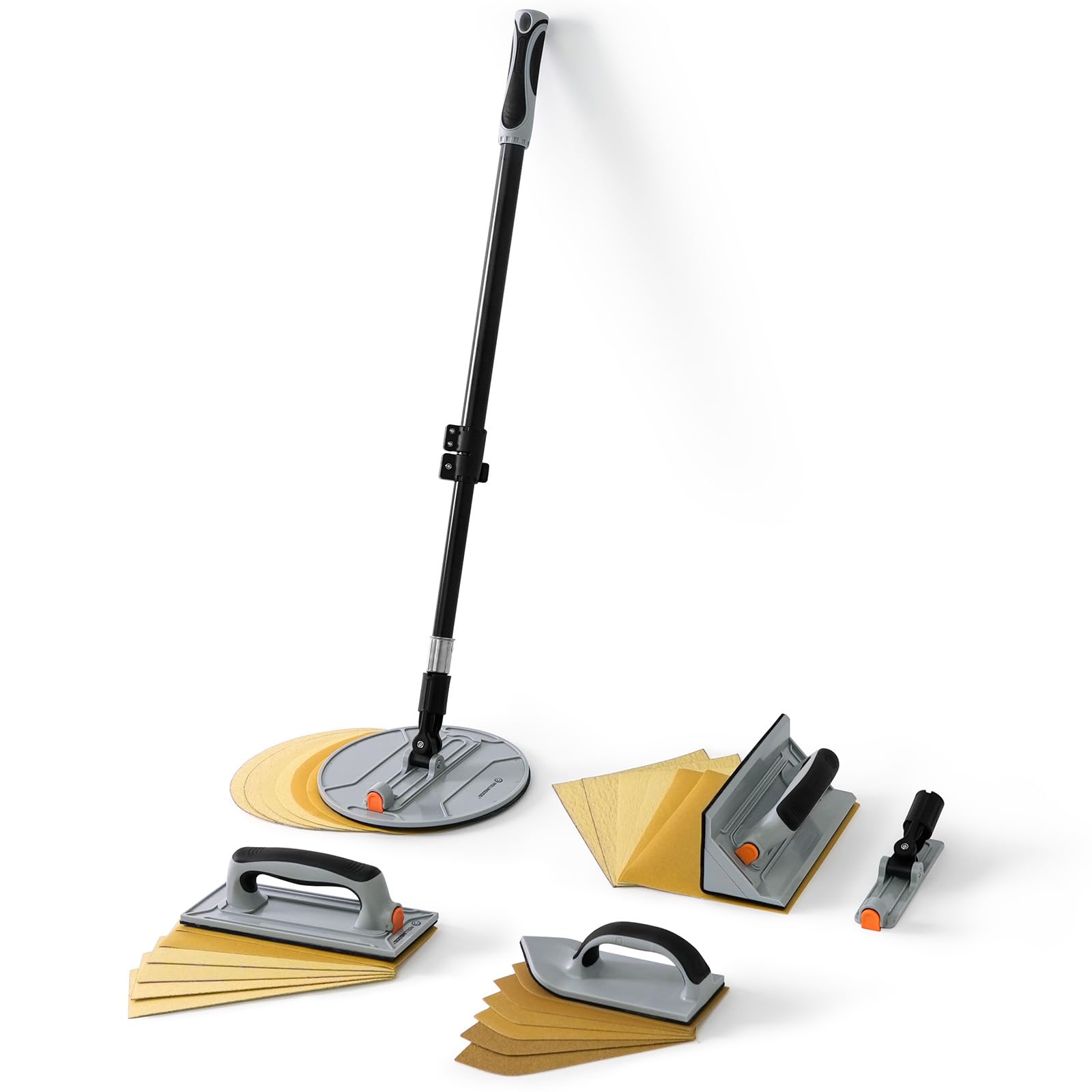 ROLLINGDOG Wall Sanding Kit - 6pcs Oxide Mesh Sandpaper(2pcs Each 80,120,240 Grit) with Extension Pole,for Corner Wall Cleaning and Polishing