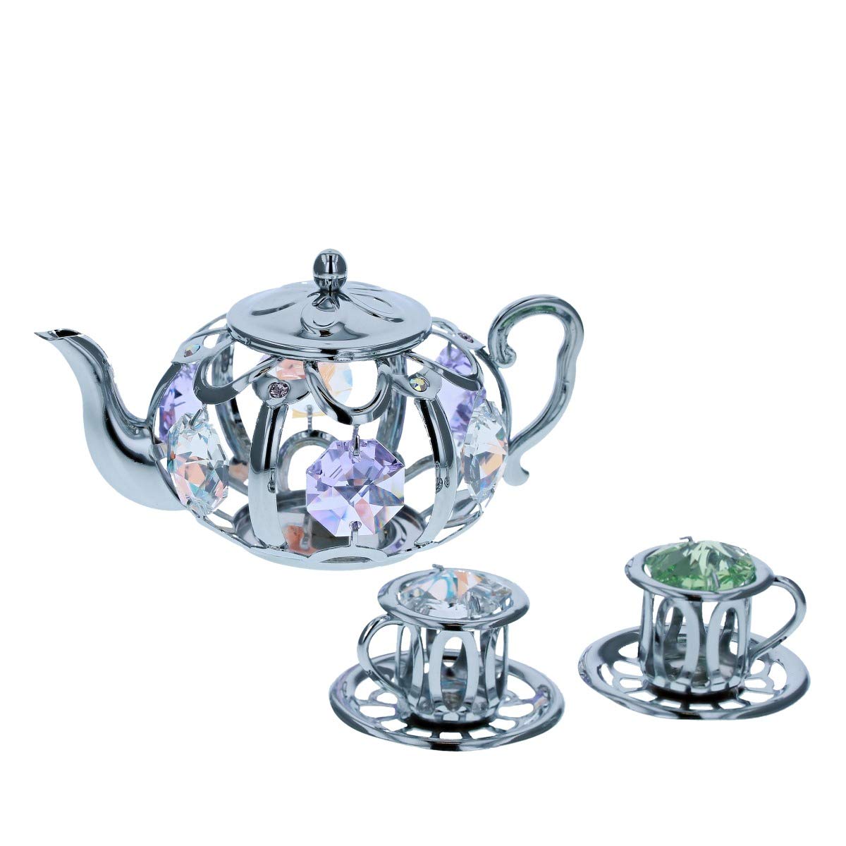 Crystocraft Multicolour Tea Pot & Tea Cup Ornament Made With Swarovski Crystals