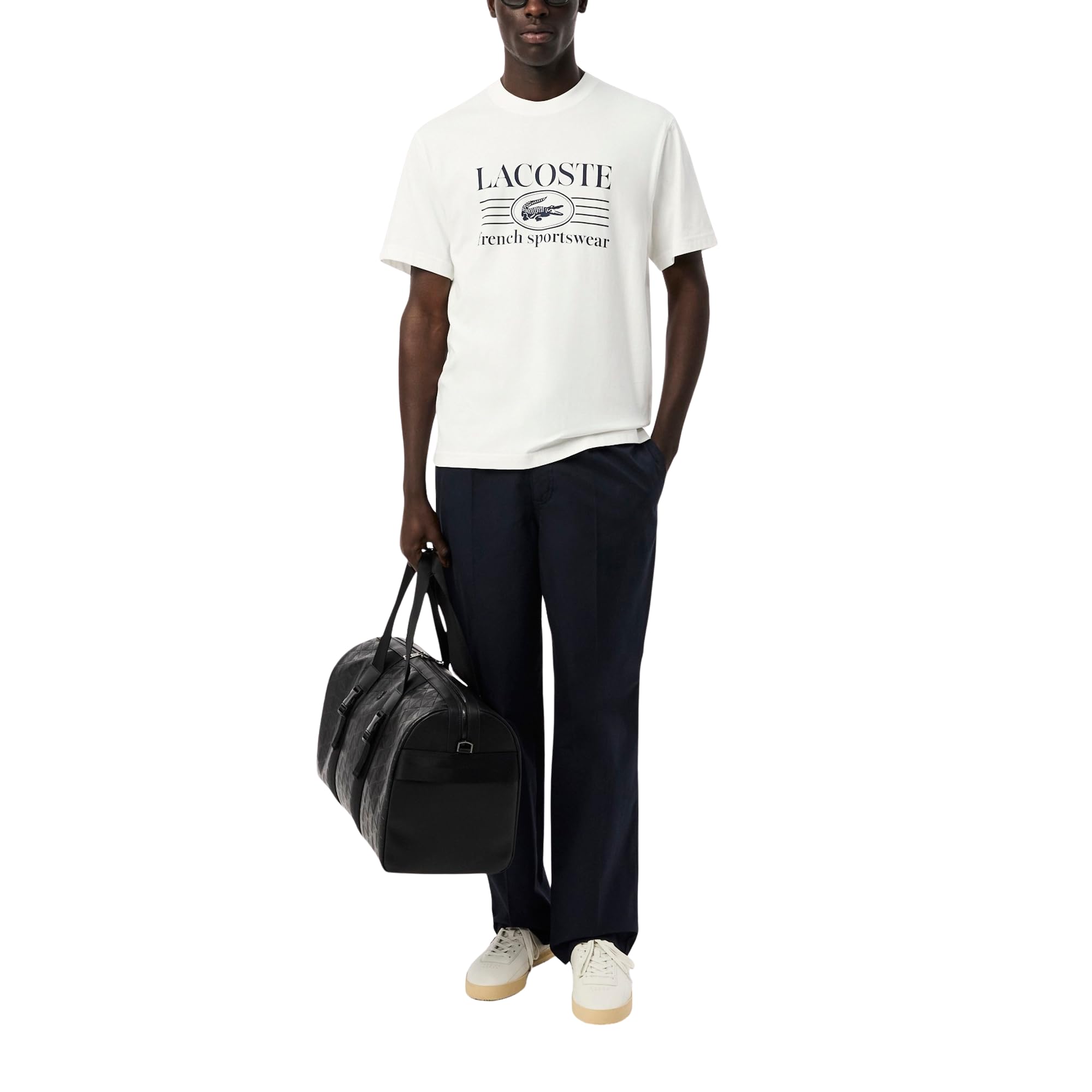 Lacoste Camiseta de algodón de ajuste clásico para hombre con estampado de algodón (paquete de 1)