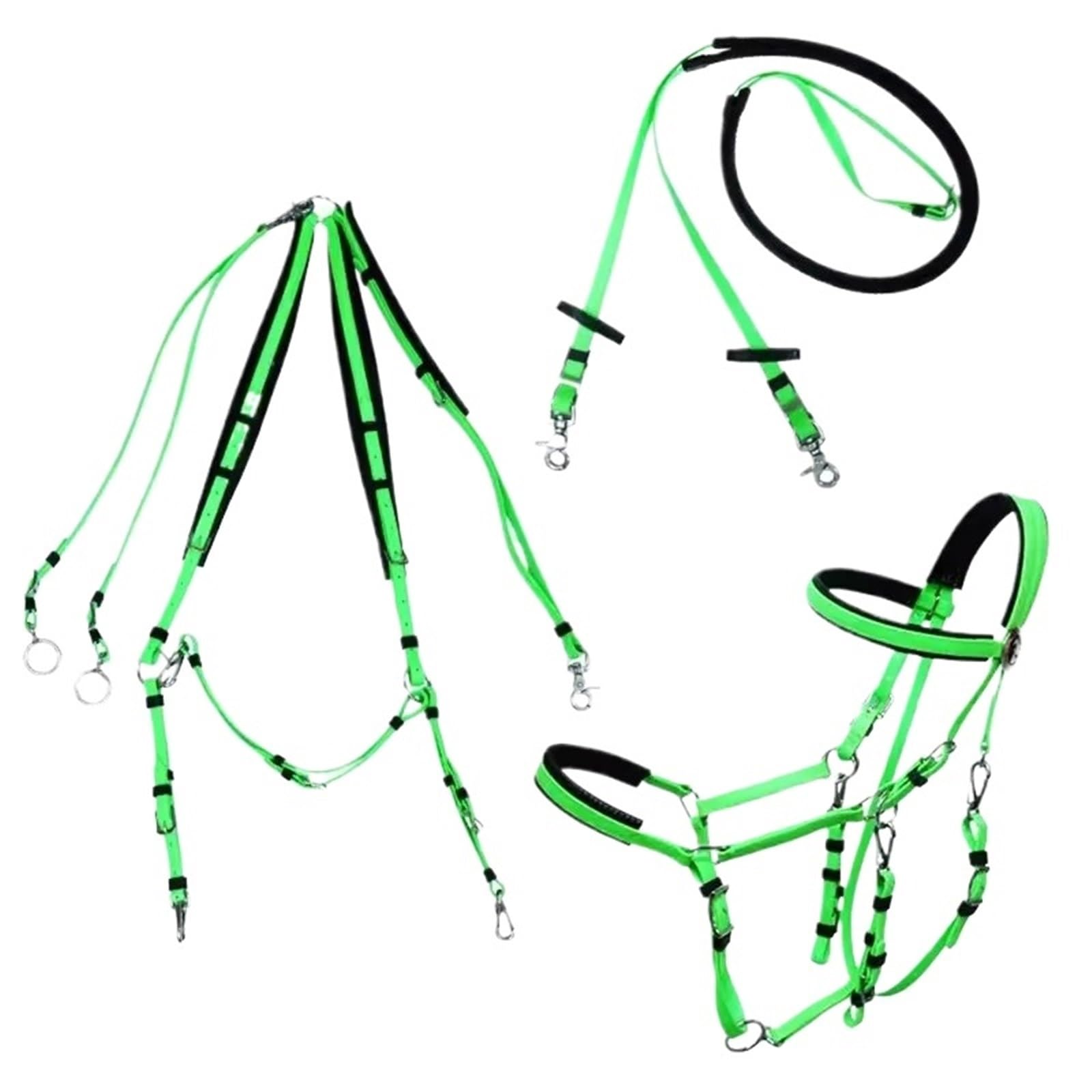 Set Completo di briglie da Equitazione for Sella da Cavallo for Endurance e Trail Riding per Cavalli(PVC Green)