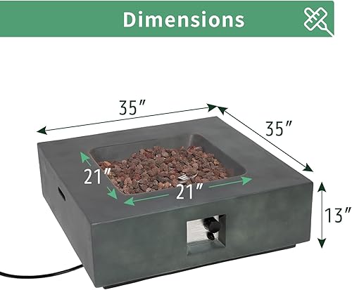 Miniatura 6 de Mesa de fuego de propano para exteriores, mesa de fuego de gas de hormigón de 35 pulgadas, 50,000 BTU con tapa, rocas de lava, cubierta