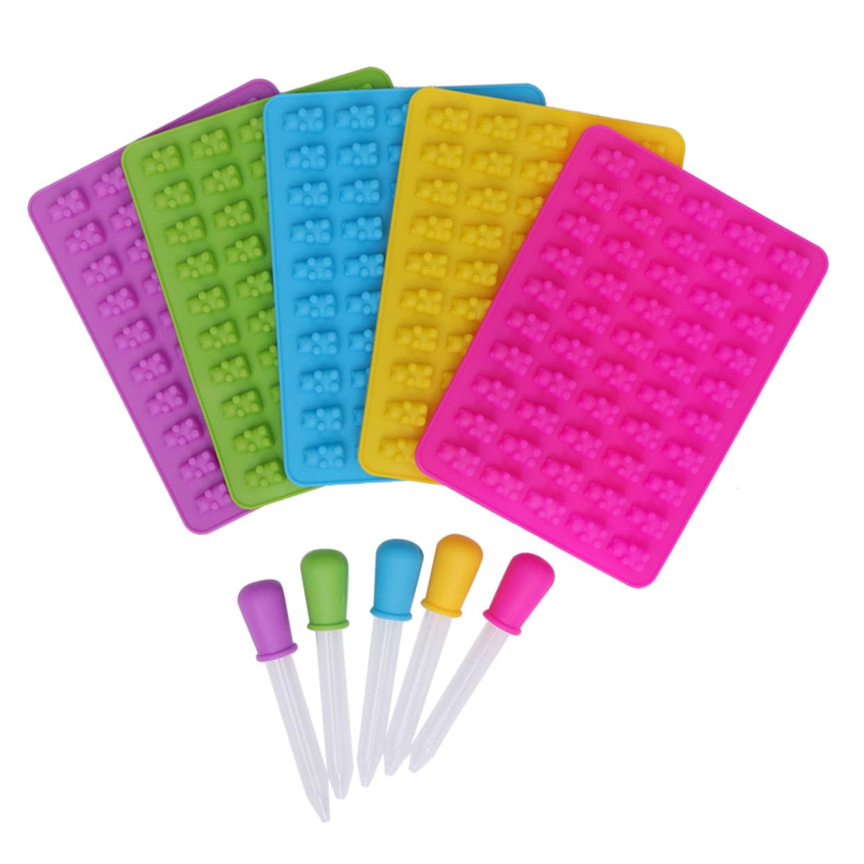 TEHAUX 5sets Stampo Orsetto in Silicone con Contagocce Forma di Orso per Caramelle Cioccolato Gommose e Dolcetti Vari