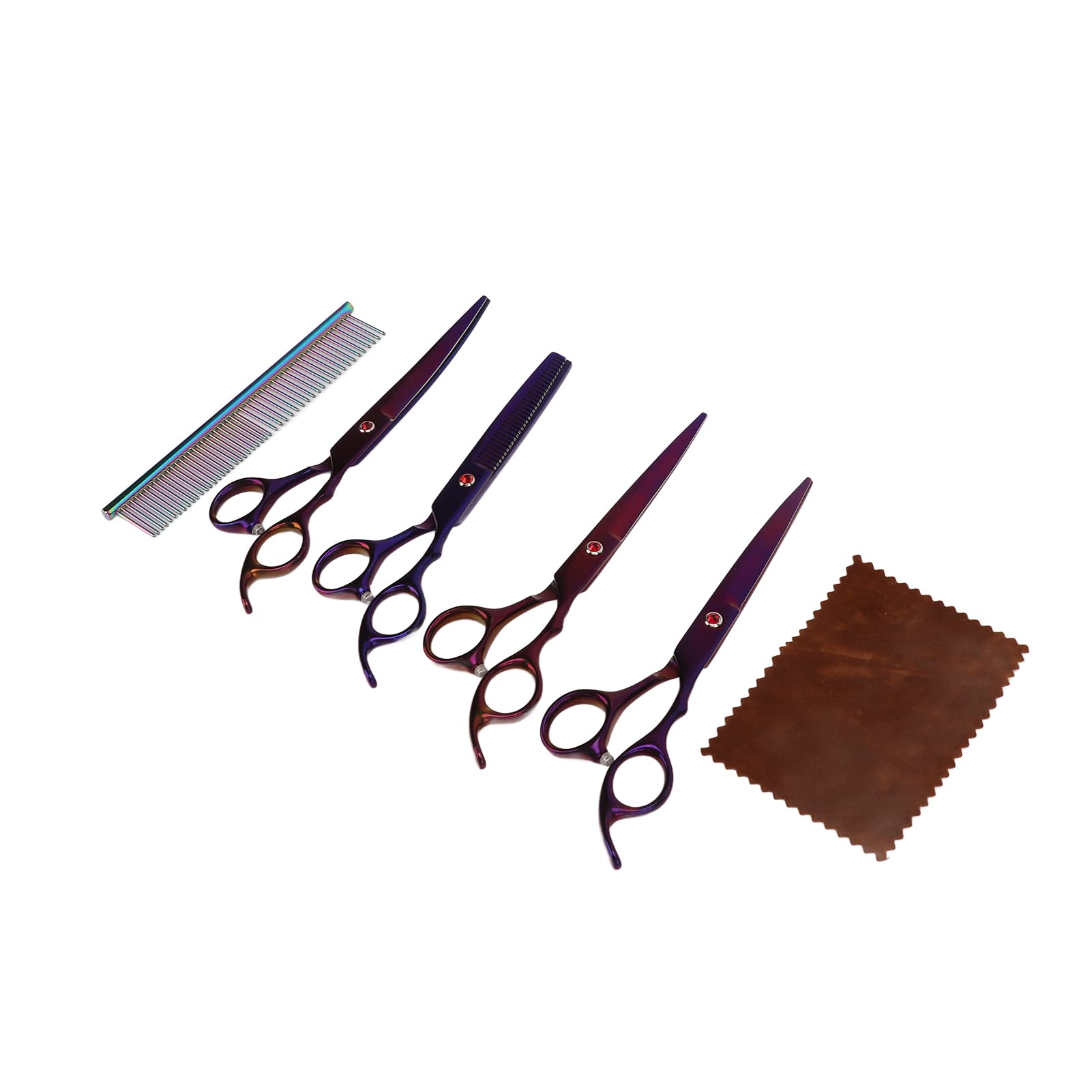 Zerodis Set de Tijeras de Peluquería para Mascotas, Kit de Aseo para Mascotas con 4 Tijeras y Peine de 19,05 Cm, for Recorte de Pelo y Desenredado de Pequeñas