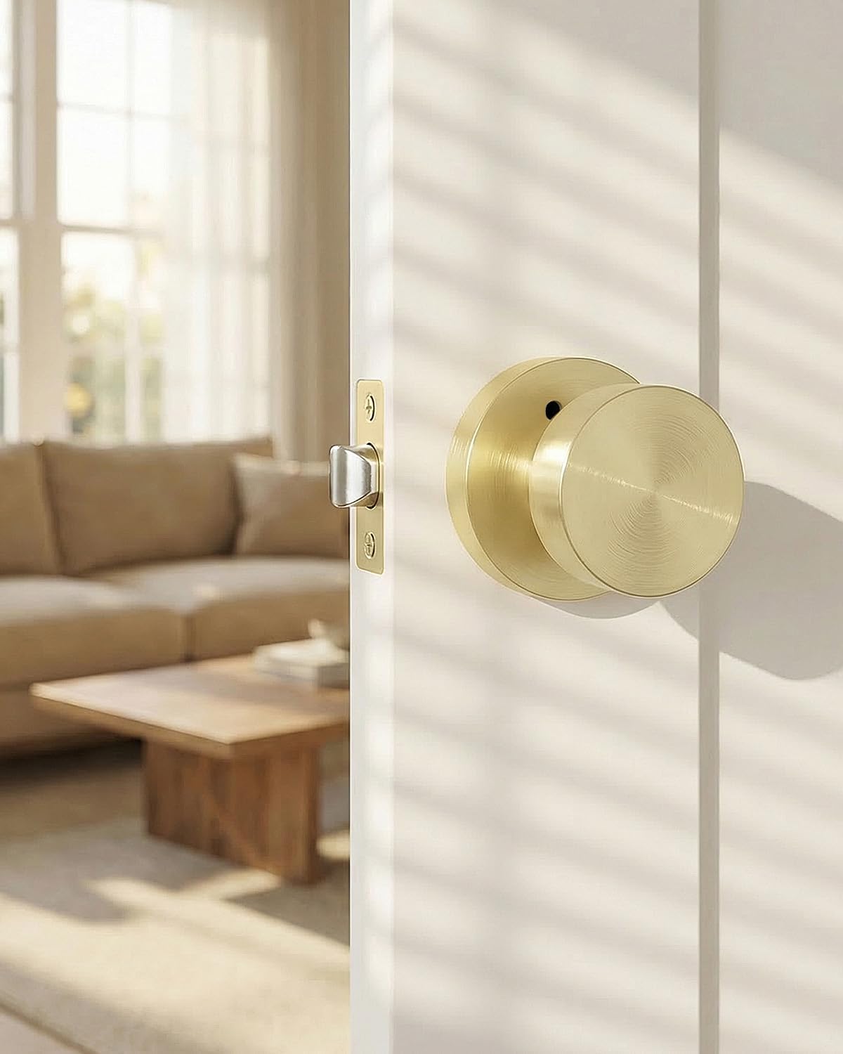 Goldenwarm Gold Door Knobs Interior, Zinc Alloy Round Ball Brushed Gold Privacy Door Knobs for Bedroom, Bathroom, Modern Heavy Duty Interior Doorknobs - 6 Pack
