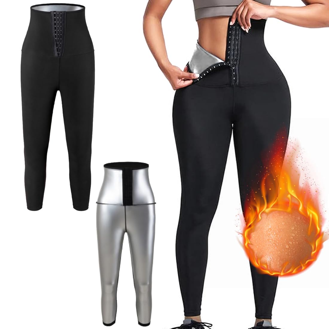 Valcatch Women's Sauna Sweat Pants,High Waisted Slimming Shorts, Hot Thermo Workout Leggings for Running Yoga Workout Gym