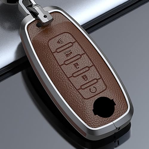 Miniatura 3 de ontto Funda de llave de 5 botones para Nissan 2023 2024, protector de llave de metal y cuero, carcasa para llavero para Rogue Pathfinder X-Trail