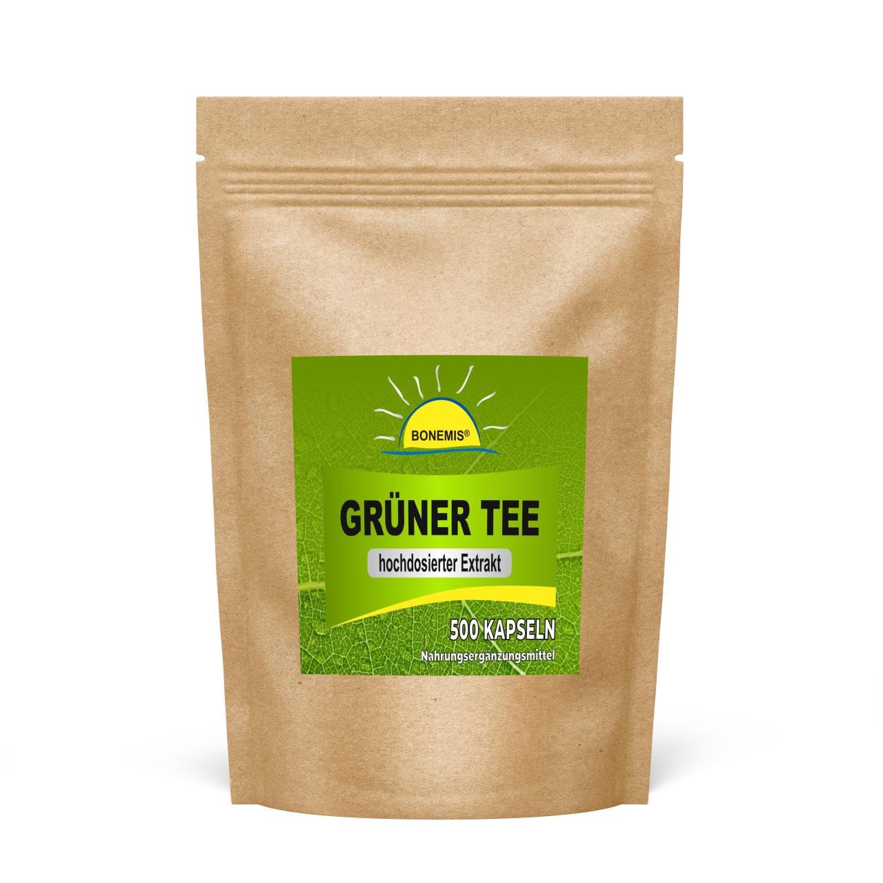 Grüner Tee Extrakt, 500 hochdosierte Kapseln ohne unerwünschte Zusatzstoffe, Bonemis®