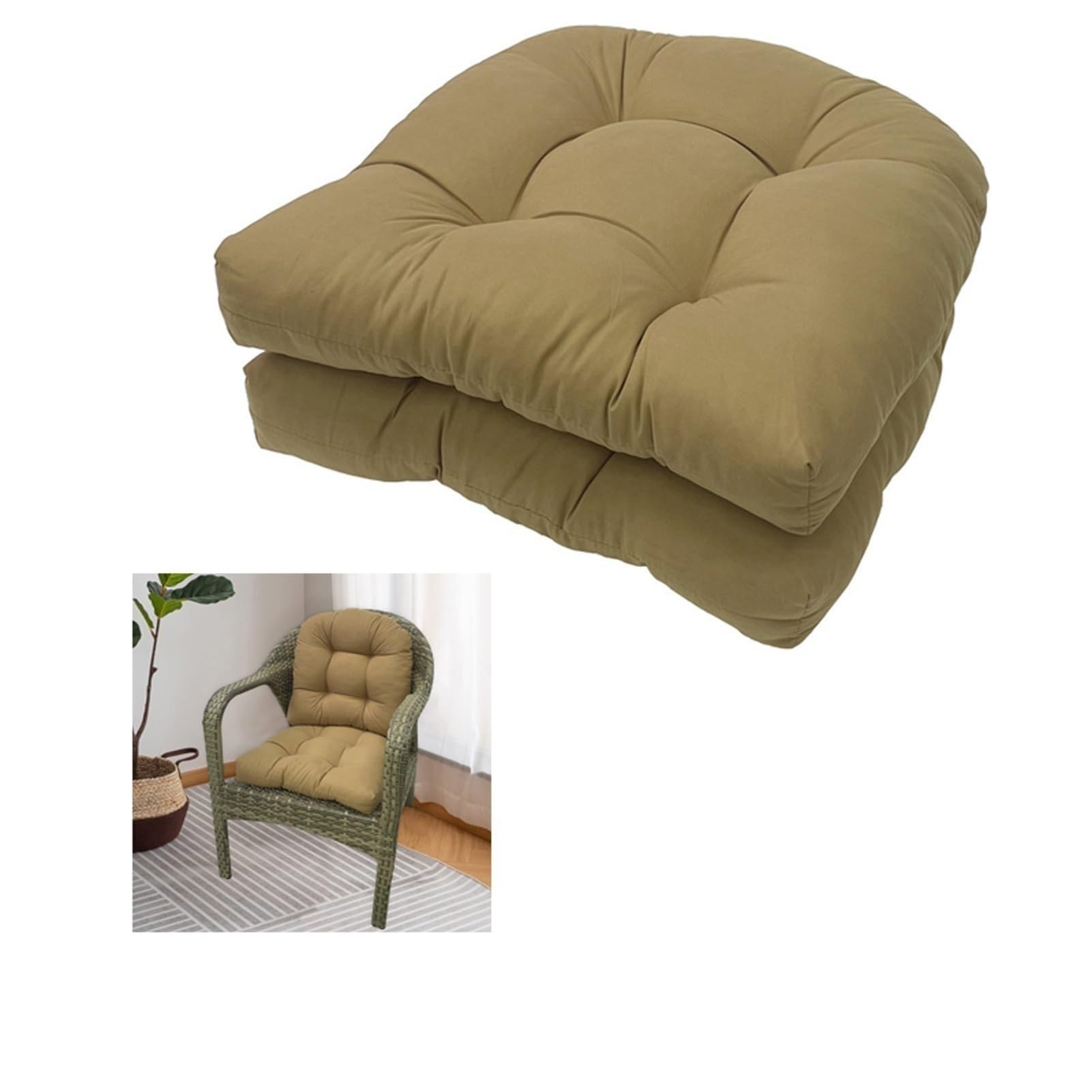 AFIONA Cómodo Cojín para Silla Mecedora de Esquina Redonda, Juego de 2 Cojines Gruesos Impermeables para Silla de Patio, 19 X 19 Pulgadas, 3 Pulgadas, Almohadillas de Mimbre para Asiento