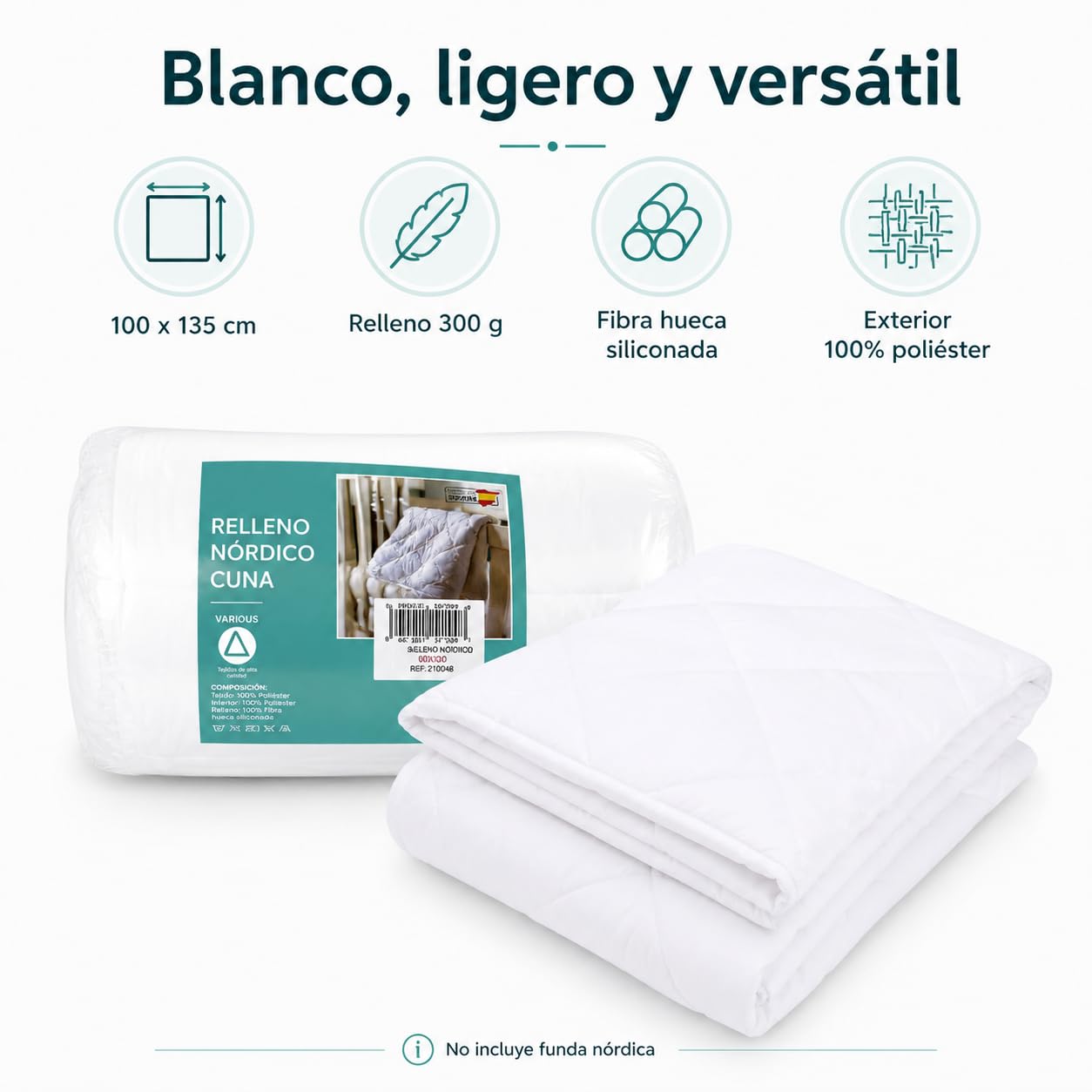 various Relleno Nórdico Cuna Bebé 100 x 135 cm | 300 g, fibra hueca siliconada, suave y transpirable,entretiempo, tacto suave