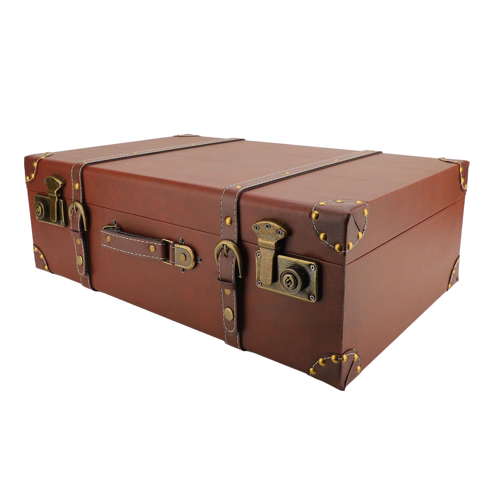 Haofy Walizka na Pociąg w Stylu Vintage, Organizer na Kosmetyki ze Skóry PU, Biżuteria do Makijażu, Kufer Pamiątkowy 21,46 X 13,58 X 7,28 Cala, Zamek ze Stopu, Nity 3D, Duże Miejsce do Przechowywania