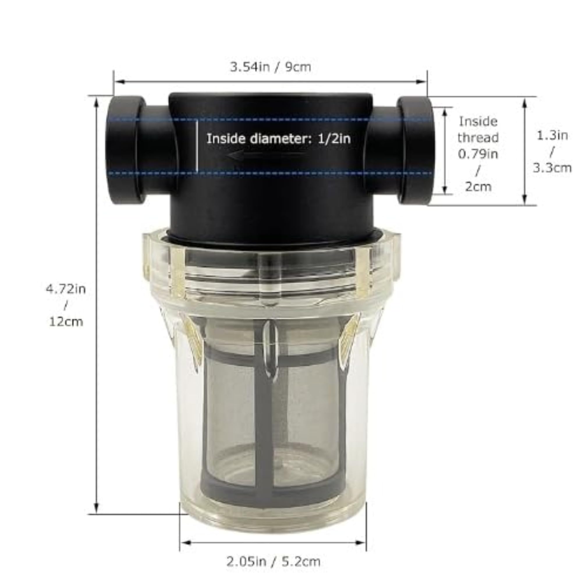 SEAFLO Filtro in linea NPT femmina da 1/2" con filtro in acciaio inox a 100 maglie - ciotola trasparente per una facile pulizia | Modello SF-ST-12 (confezione da 2)