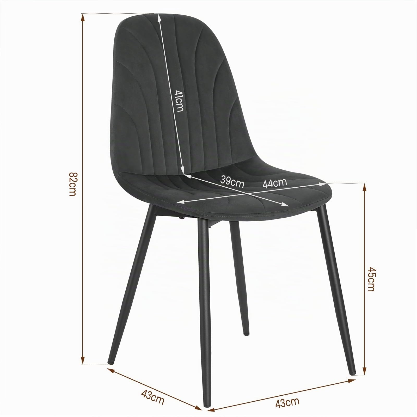 Lestarain Set di 2 Sedie per Sala da Pranzo in Velluto, Sedie da Cucina con Schienale Ergonomico, Seduta Imbottita, Gambe in Metallo, per Camera da Letto, Salotto, Grigio Scuro, LCNI114001-2