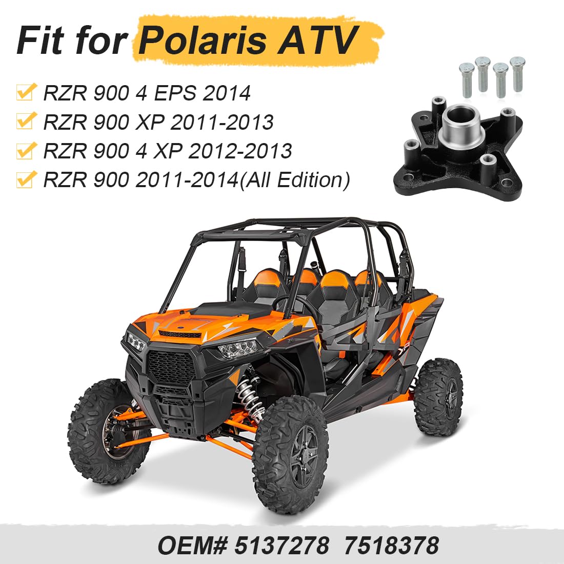 Cubo de Rueda Trasero con Espárragos para Polaris RZR 900 2011-2014 5137278