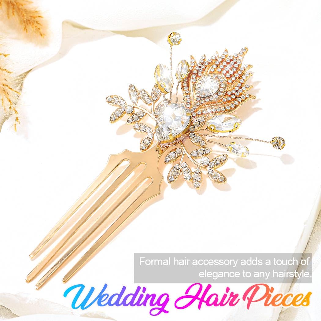 Latious Crystal Hair Comb Gold Wedding Hair Pieces Rhinestone Hair Accessories for Women and Brides - Image 6