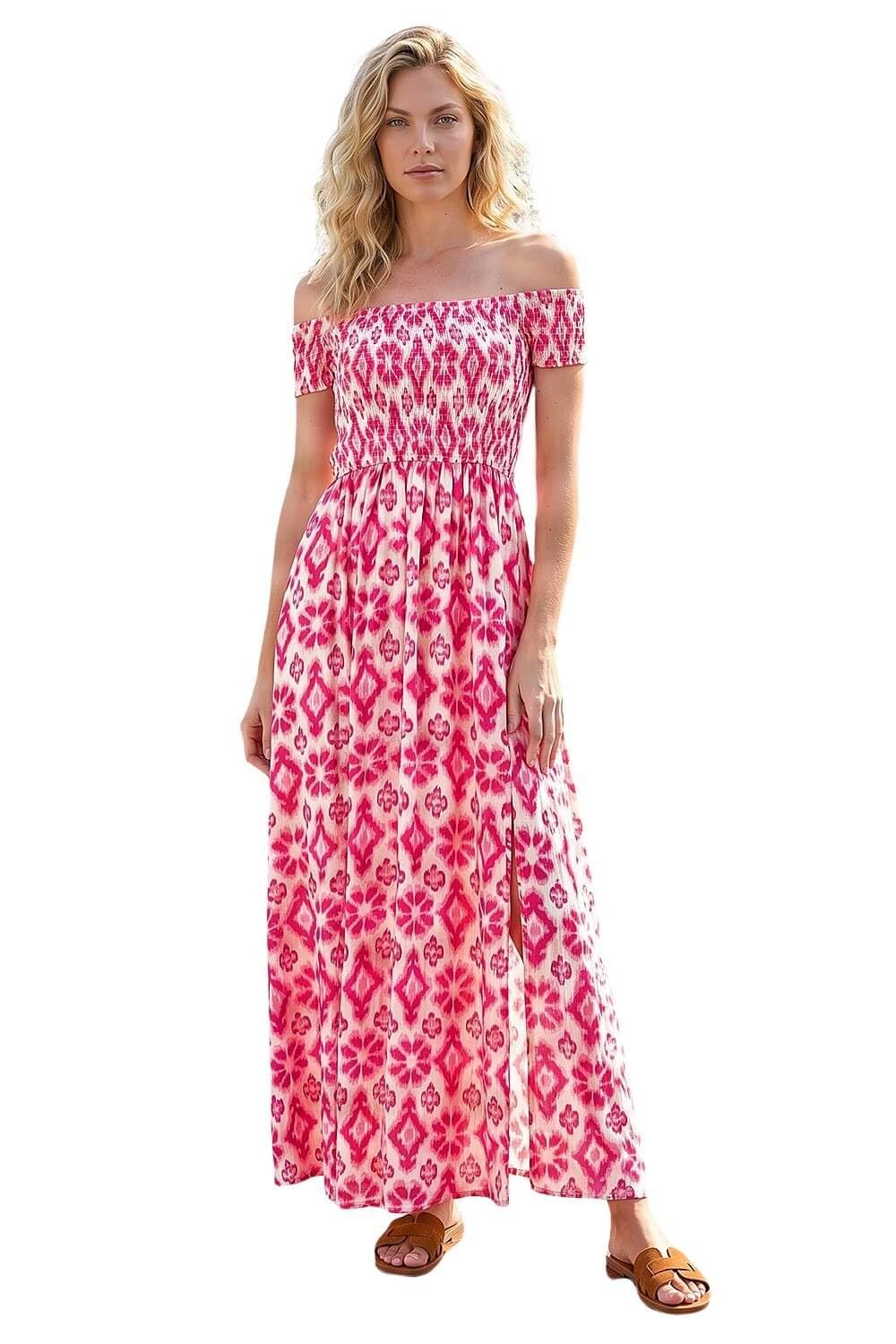 Roman Women's Pink Aztec Bardot Dress In | : Size 18