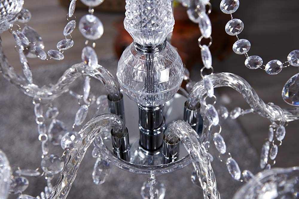 Riess Ambiente Moderner Kronleuchter CRYSTAL Klar 55cm mit 5 Armen Acrylglas E14 5-flammig Kerzen Lüster mit 15 Prismen Deckenleuchte