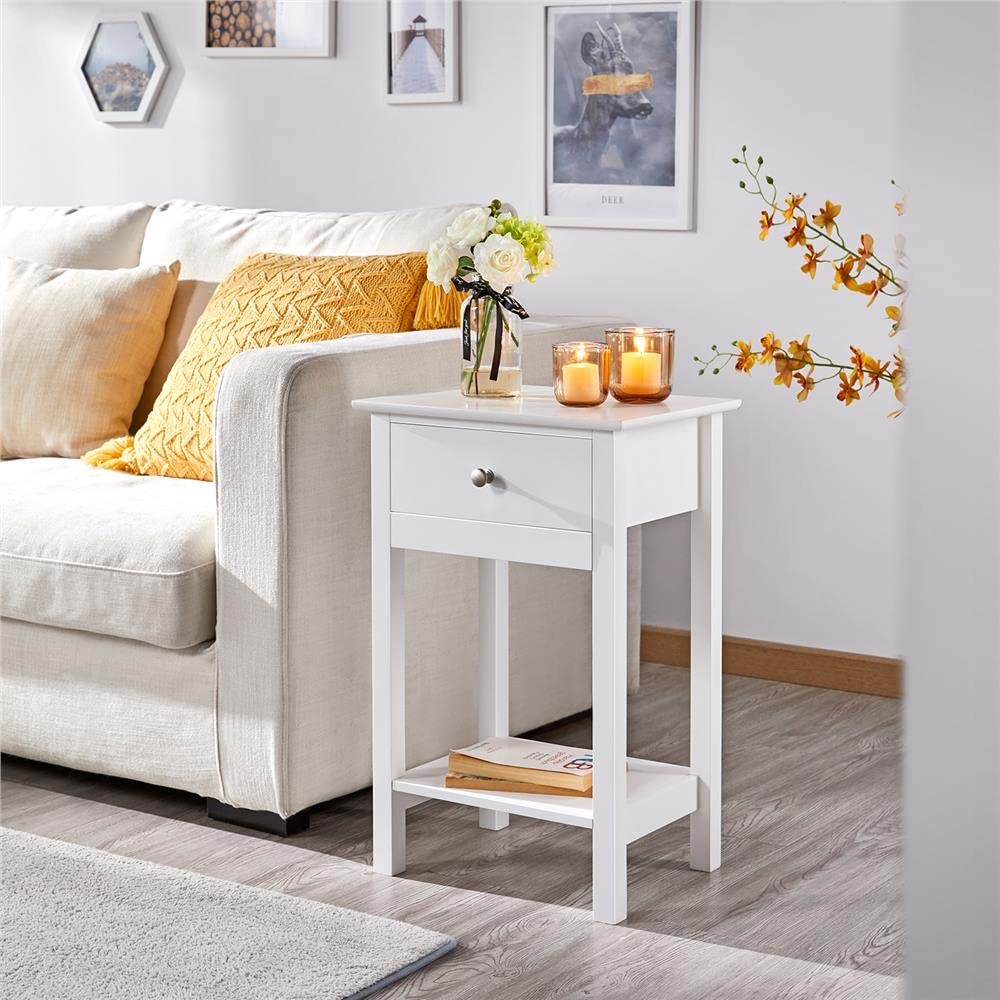Yaheetech Lot de 2 Tables de Chevet Blanc Bois Table de Nuit Tables d'appoint avec Tiroir et étagère de Rangement pour Chambre Salon Bureau