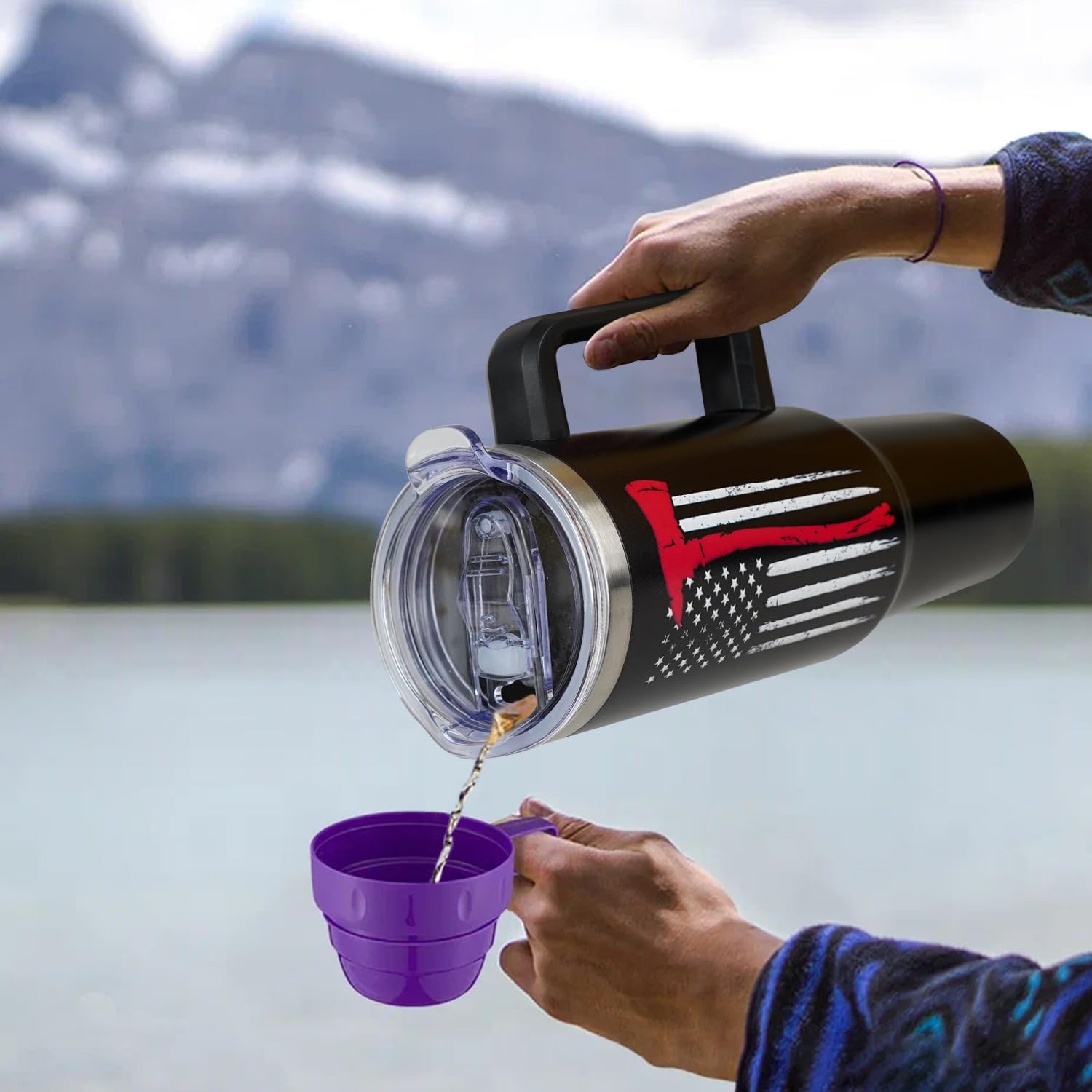 Firefighter Gifts For Men 40oz Fireman Tumbler with Handle, Coffee Cup Stainless Steel Travel Mugs,Thin Red Line Flag Design for Fireman,Firefighter Graduation Gifts,First Responder Birthday Gift - Image 3