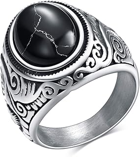 Anillo Hombre Acero Inoxidable Vintage de Piedra Turquesa Ojo de Tigre Turquesa Blanca/Negra Talla Grande