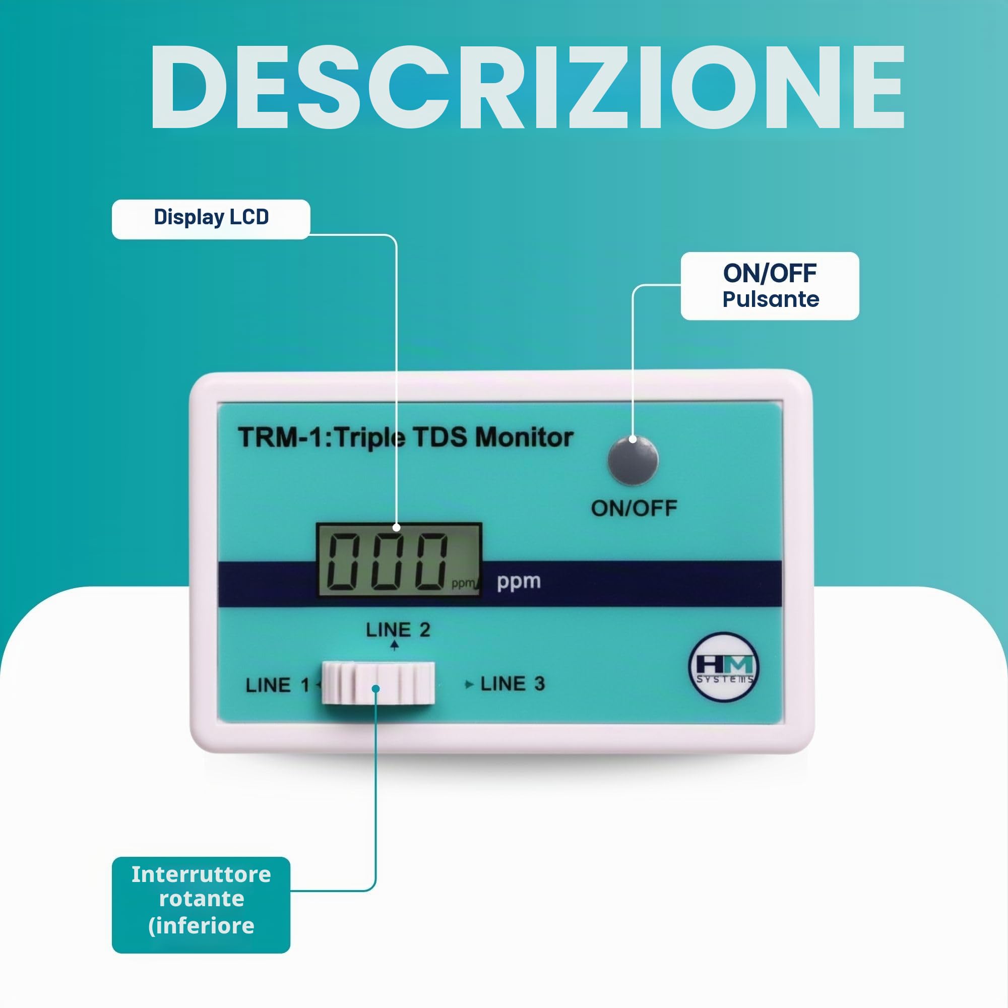 HM Digital Triplo monitor Inline RO/DI TDS con raccordi a T da 1/4"